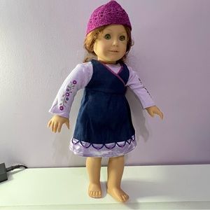 American Girl Doll JLY Denim Jumper Outfit Crochet Hat